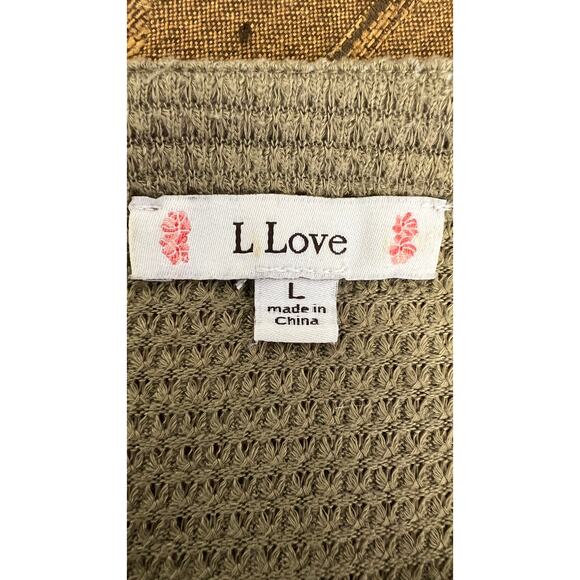 L Love Olive Lace-Up Waffle Knit Top Long Sleeve Boho Cottagecore L - Picture 4 of 4